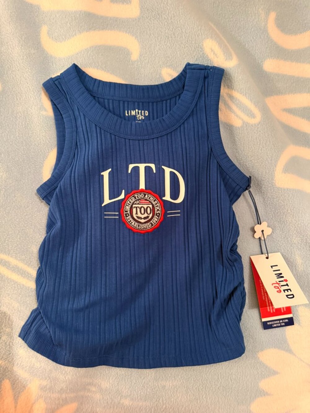 Limited Too Girls Blue Ribbed Tank Top Logo NWT Size 7/8